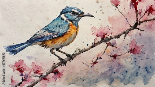 Watercolor painting of a bird in the AI Generative field