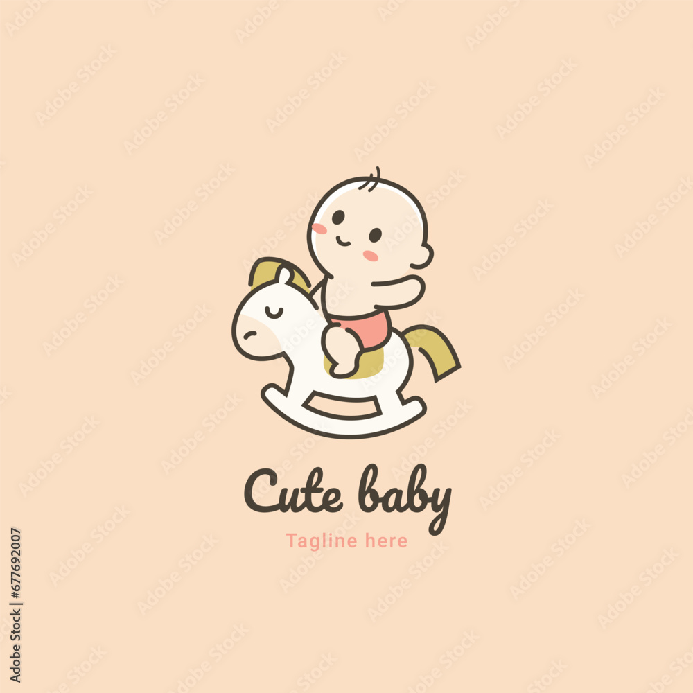 cute baby logo with toys horse