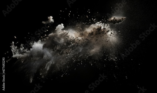 flying debris and dust on black background, Generative AI photo