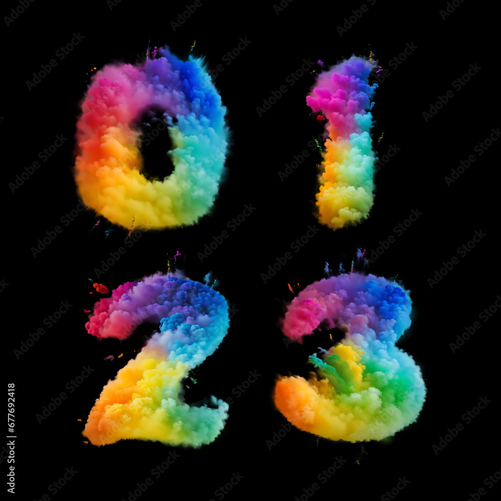 Raster font set with letters made of rainbow colors smoke powder. Abstract style alphabet made with Generative AI technology. Raster font set with letters made of rainbow colors smoke powder. Abstract style alphabet made with Generative AI technology.