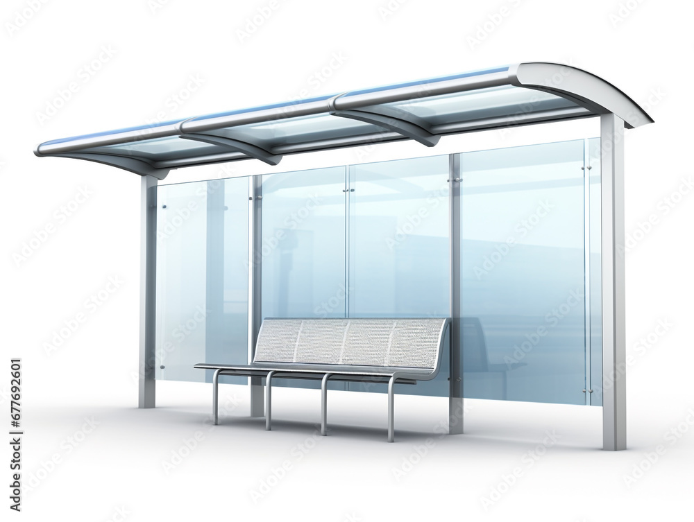 3D image illustration of a bus stop isolated on a white background. Modern design with an open concept.
