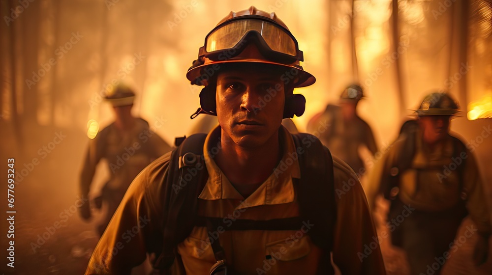 group of firefighters stands in solidarity, the strength of their team evident in their unwavering expressions. group of firefighters stands in solidarity, the strength of their team evident in their unwavering expressions.