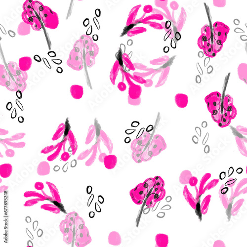 Seamless pattern pink flowers abstraction. Texture background abstraction. Packaging paper, background, textiles. Minimalism pattern.
