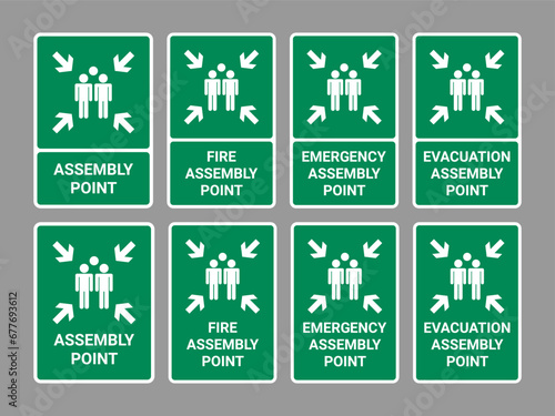 Assembly point sign collection vector illustration