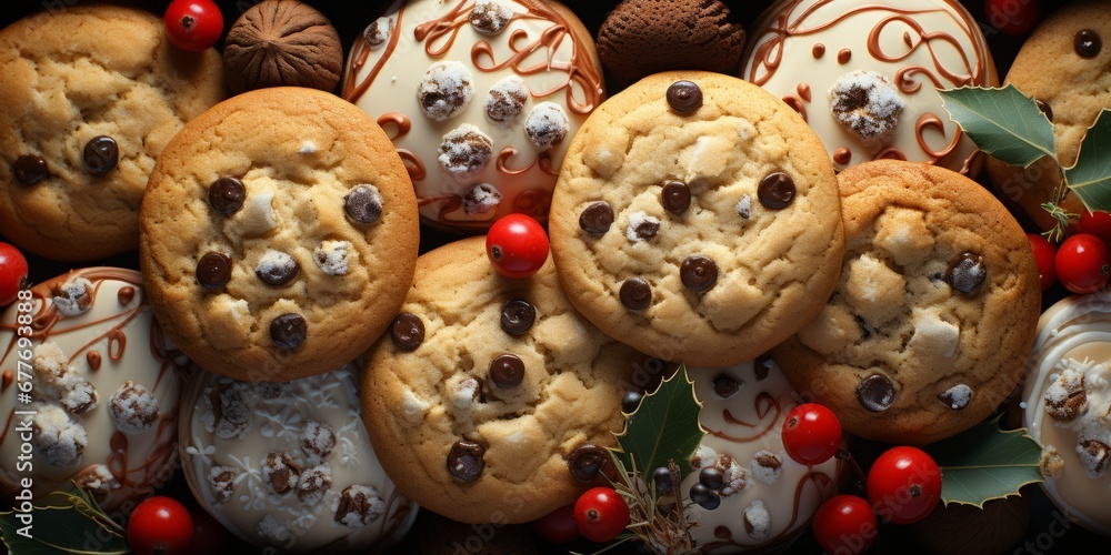 Christmas cookies with decorations, AI generated