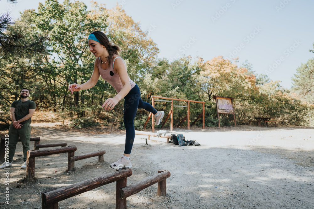 A healthy young hikers exercises in the natural environment, enjoying an active day off in the wilderness. A healthy young hikers exercises in the natural environment, enjoying an active day off in the wilderness.