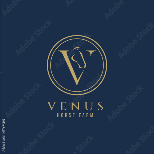 Elegant luxury letter V monogram horse logo, letter V horse logo, horse head logo
