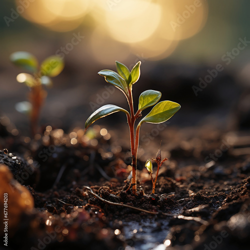 Small Plant Sprouting out of the Dirt. AI generative