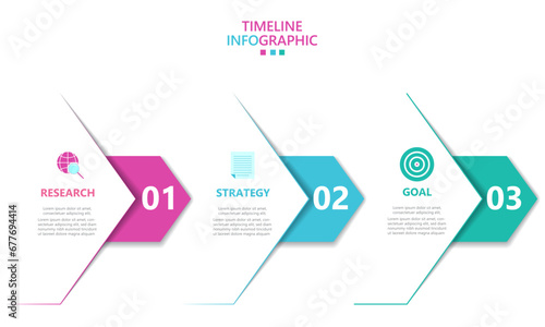 Infographic template for business. Modern Timeline infograph with 3 steps. photo