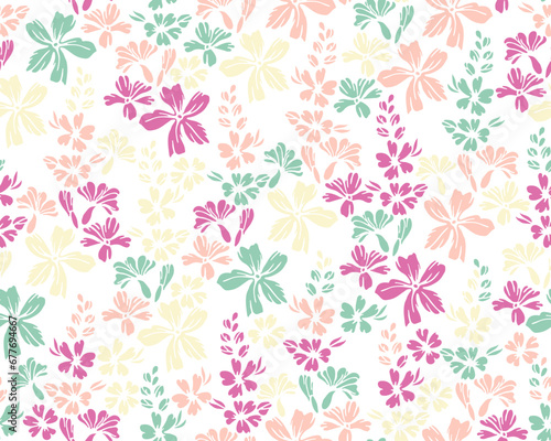 Small field buttercup flowers seamless pattern vector illustration.