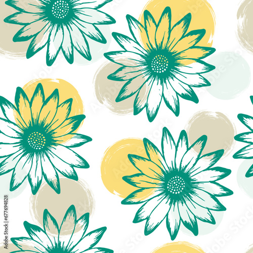 Chamomile romantic vector seamless rapport. Osteospermum blossom over