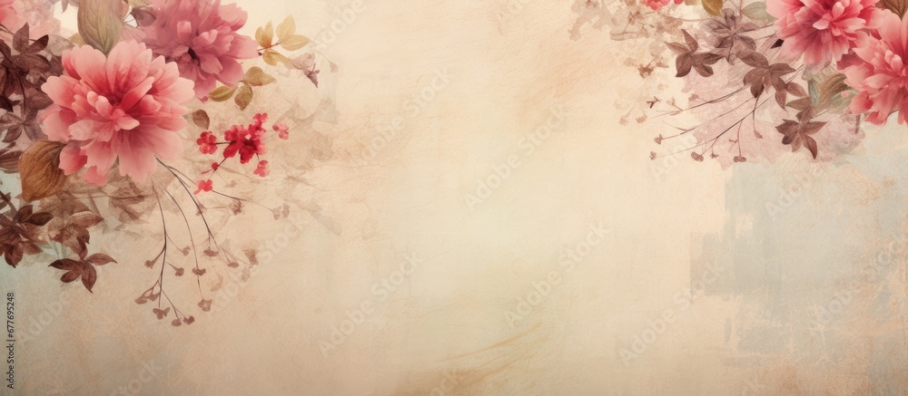 The vintage paper background with grunge stripes adds an old and decorative touch to the beautiful floral texture showcasing ornamental petals in a unique and spring inspired way - obrazy, fototapety, plakaty 