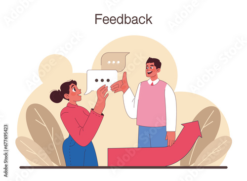 Delegation. Task assignment and control. Leader or manager transferring a task to a responsible employee. Effective business management. Flat vector illustration