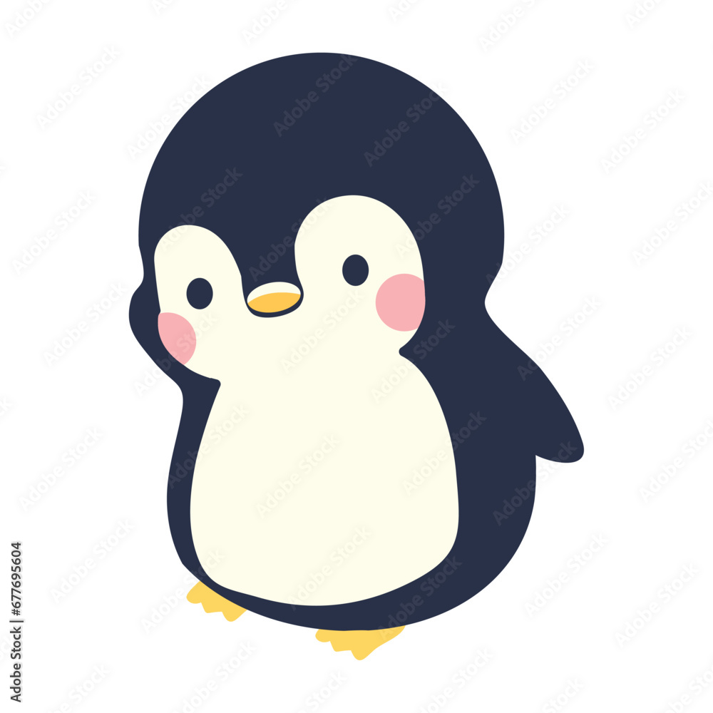 Cute penguin cartoon  icon in flat style