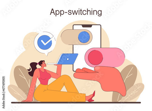 Digital multitasking. Effective and competent office worker media consumption management. Business productivity optimization, scheduling and progress tracking. Flat vector illustration