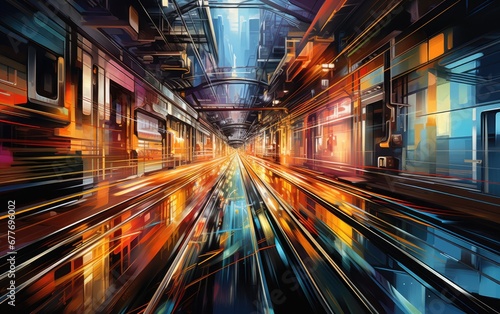 A colorful motion speed background at the futuristic city.