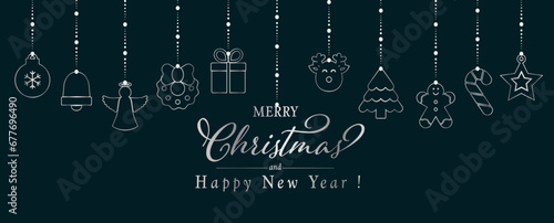 Cute Christmas ions on a blue background. Christmas background, banner ,or card.