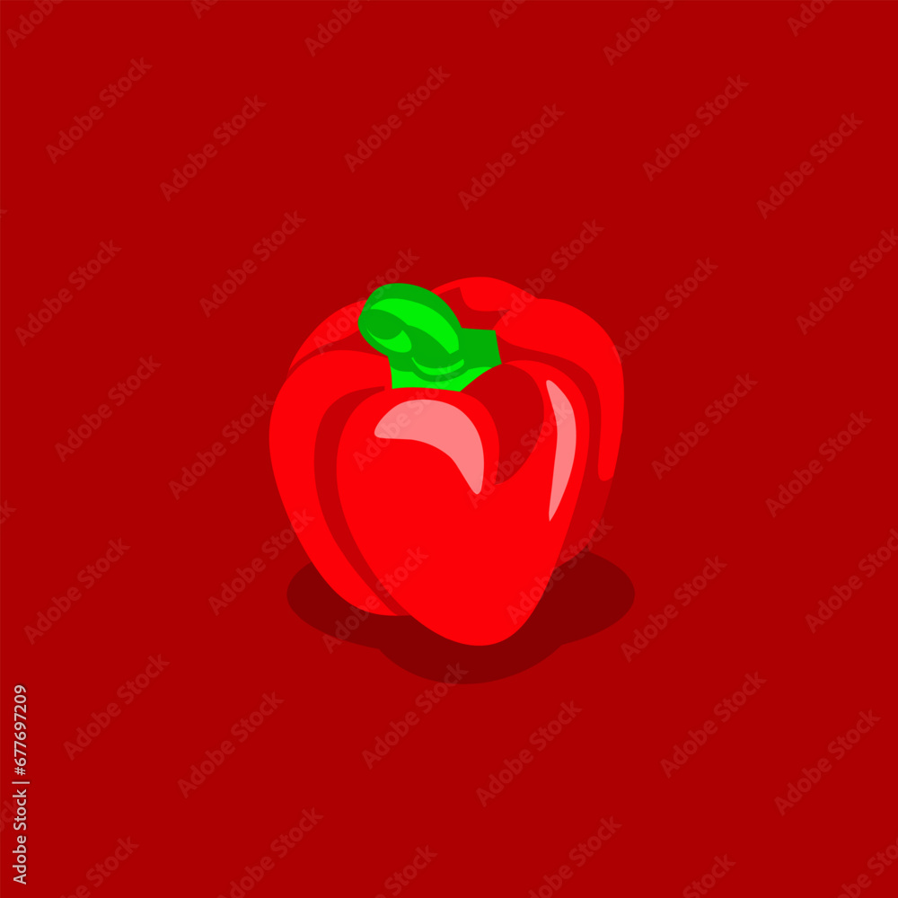 Red bell pepper isolated on red background. Vector illustration in cartoon style. Red bell pepper isolated on red background. Vector illustration in cartoon style.