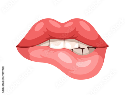 Red lips concept. Beauty, aesthetics and elegance. Make up and glamour. Sexy woman or girl. Flyer and leaflet, booklet. Cartoon flat vector illustration isolated on white background
