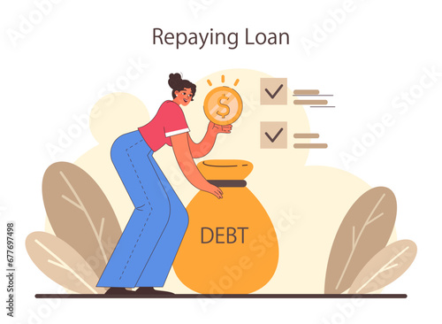 Refinance process. Loan rate reduction to lender agreements. Debt obligation with better interest rate. Housing loan, real estate mortgage. Flat vector illustration