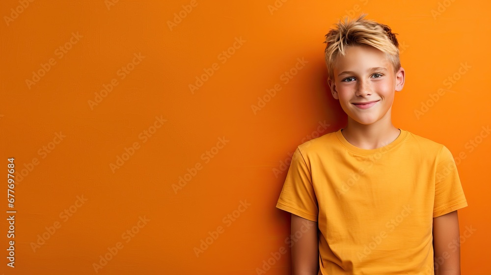 10-Year-Old European Boy Poses Against Yellow Wall 10-Year-Old European Boy Poses Against Yellow Wall