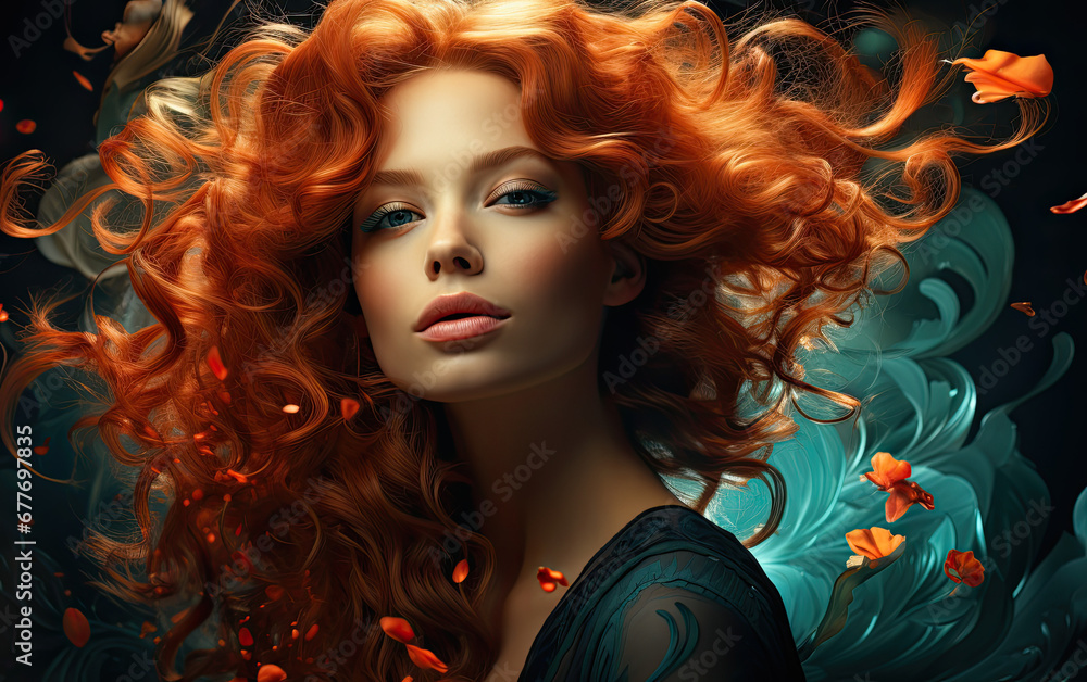 Woman on emerald glitter background, Girl with curly lush hair, concept advertising a product. Woman on emerald glitter background, Girl with curly lush hair, concept advertising a product.