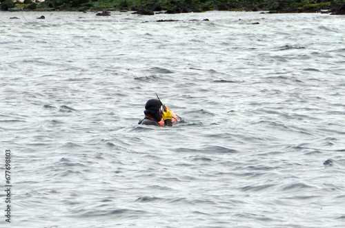 Haenyo divers prepare to go at sea to harvest seafood in Jeju Island, South Korea.