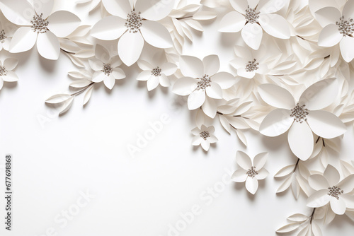 Paper cut flowers and leaves, Fresh spring nature background. Floral banner, poster, flyer template with copy space. © Tommyview