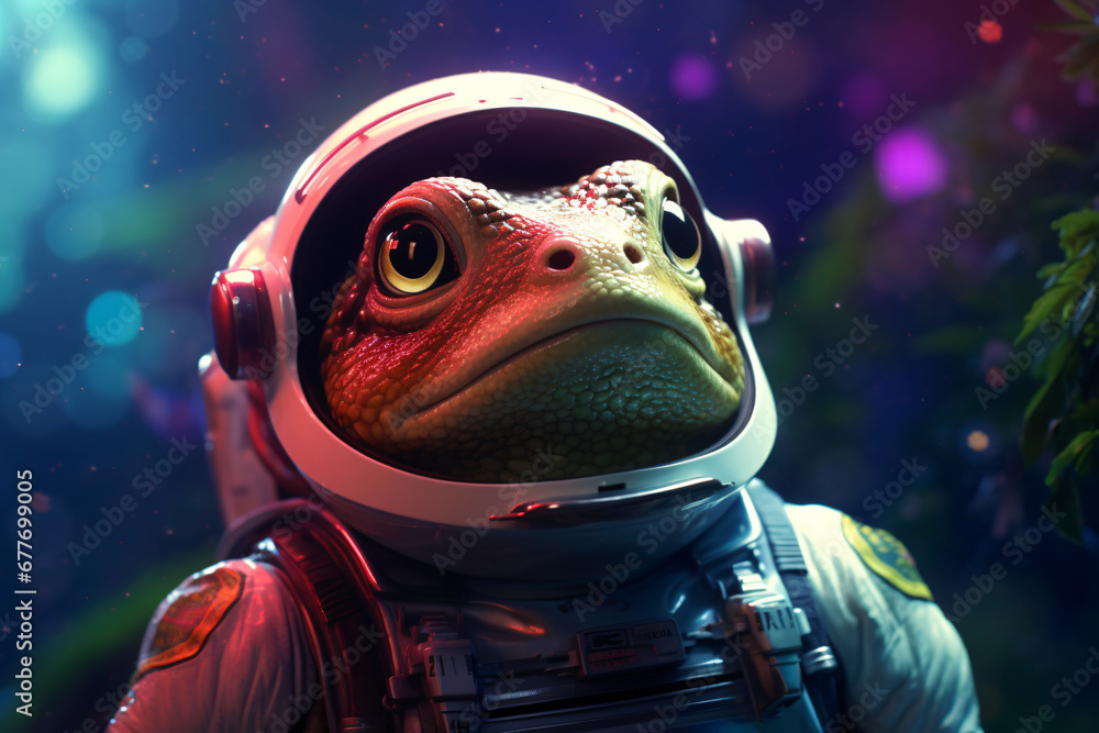 frog with astronaut suit
