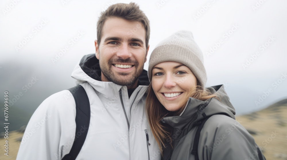 Mountain Top Selfie: Adventurous Couple's Joyful Bonding Mountain Top Selfie: Adventurous Couple's Joyful Bonding