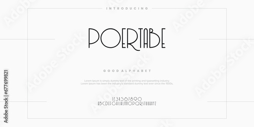 Poertabe Modern minimal abstract alphabet fonts. Typography technology, electronic, movie, digital, music, future, logo creative font. vector illustration