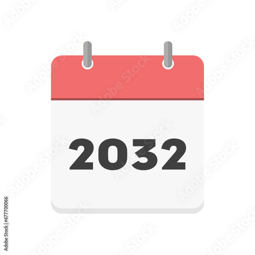 2032年のカレンダーの表紙のアイコン - リングのついた暦やプランナーのイメージ素材
