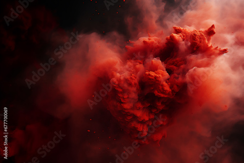 abstract background with red smoke and splashes of powder. explosion of red powder