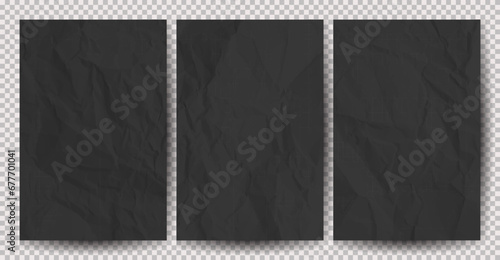 Set of black clean crumpled papers