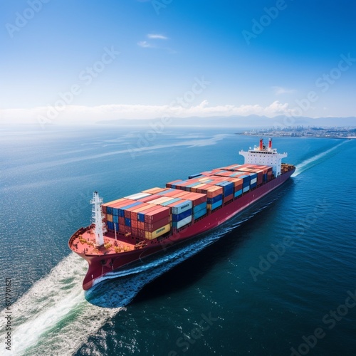 Aerial view container cargo ship business freight shipp
