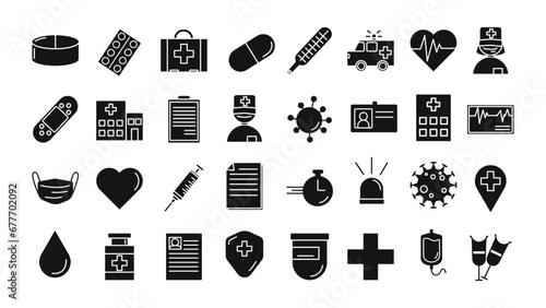 Medicine Vector Icons. Solid Icons, Sign and Symbols. Medicine and Health Care with Elements for Mobile Concepts and Web Apps. Collection Modern Infographic 