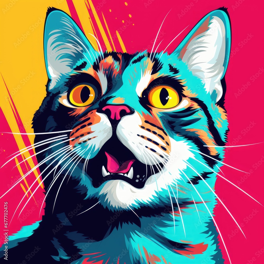 Pop Art Style Colorful Cat Illustration