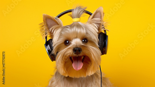 Capture the essence of canine happiness with this funny and cute dog wearing cheerful headphones