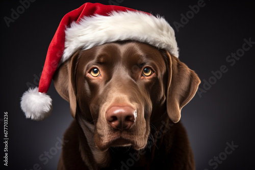 Labrador wearing a Christmas Santa Claus hat