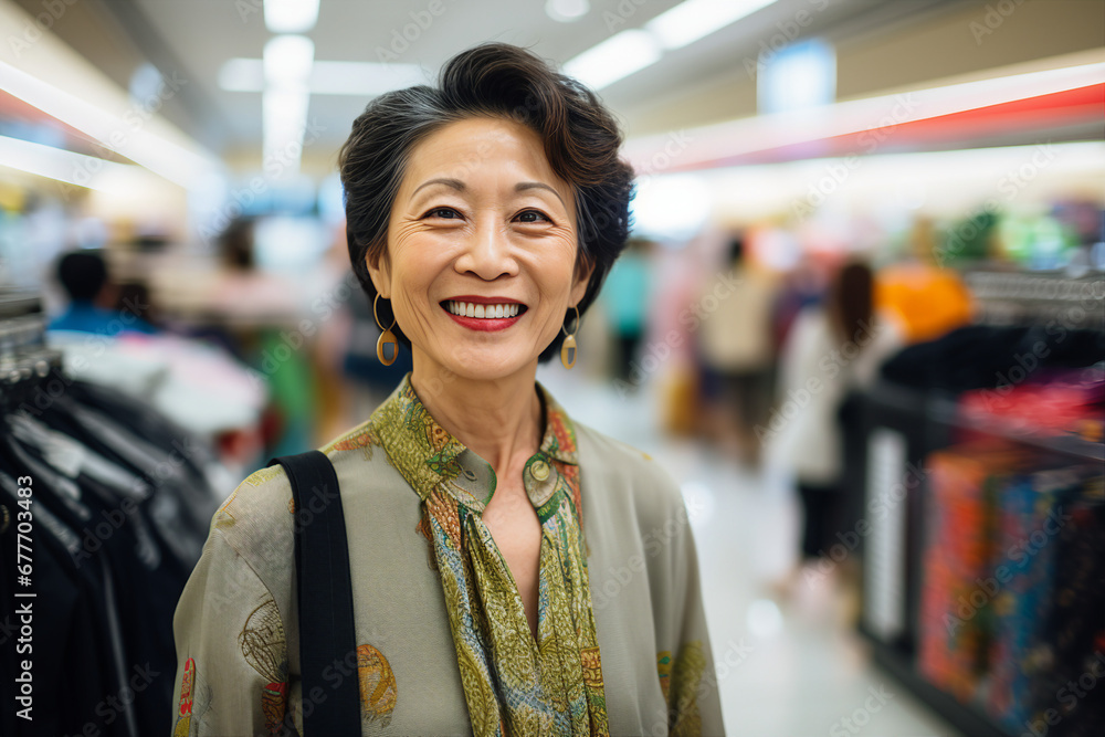 Excited shop assistant meet visitors customers new clothes store opening smiling Generative AI