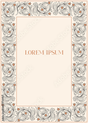Vintage floral frame concept. Minimalistic flowers and plants. Beauty, aesthetics and elegance. Bloom and blossom flowers. Poster or banner for website. Cartoon flat vector illustration