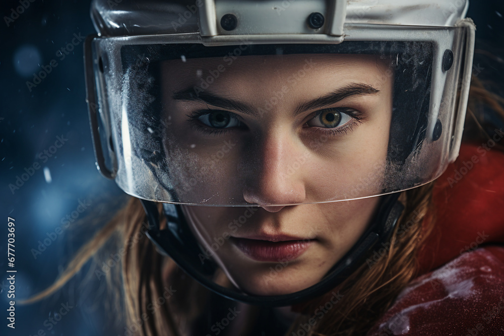 Ice hockey player sportsman in helmet serious facial expression Generative AI portrait closeup Ice hockey player sportsman in helmet serious facial expression Generative AI portrait closeup