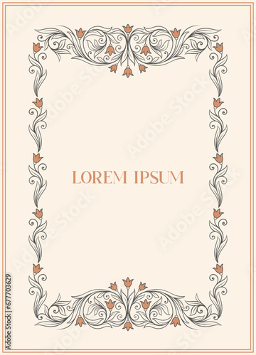 Vintage floral frame concept. Minimalistic flowers and plants. Beauty, aesthetics and elegance. Place for text and presentation. Spring and summer season. Cartoon flat vector illustration