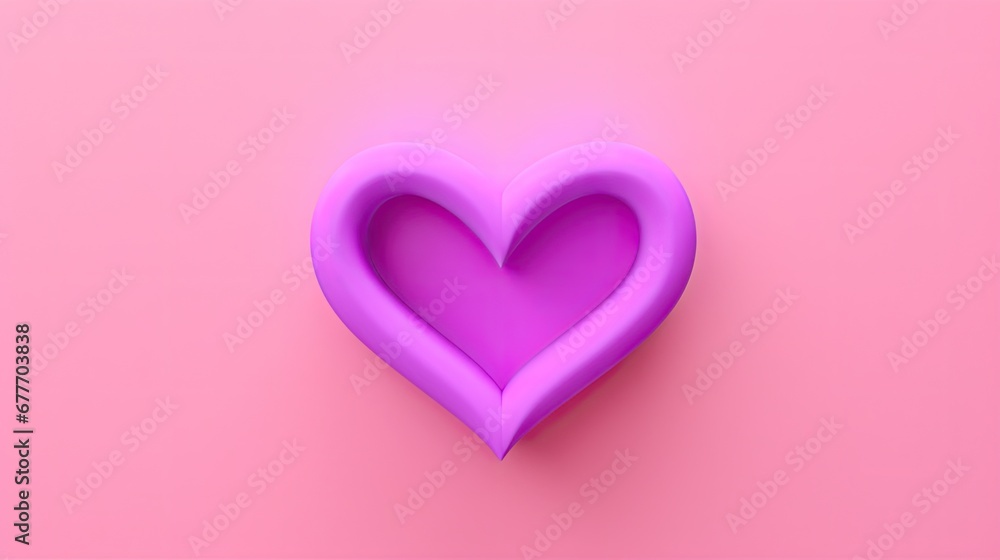  a purple heart shaped object sitting on top of a pink surface with a shadow of a heart in the middle of the heart, on top of a pink background.  generative ai