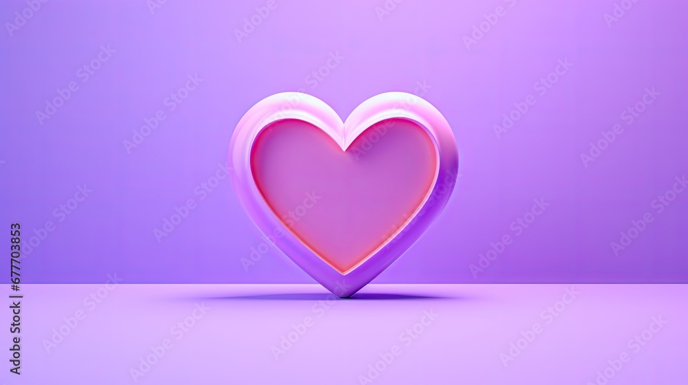  a pink heart shaped object sitting on top of a purple surface in the middle of the image is a light purple background and a soft pink background is in the middle.  generative ai
