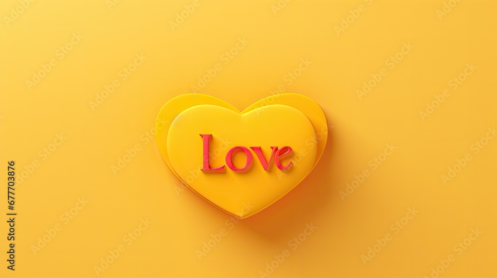  a yellow heart on a yellow background with the word love written on the side of the heart and the word love written on the side of the piece of the heart.  generative ai