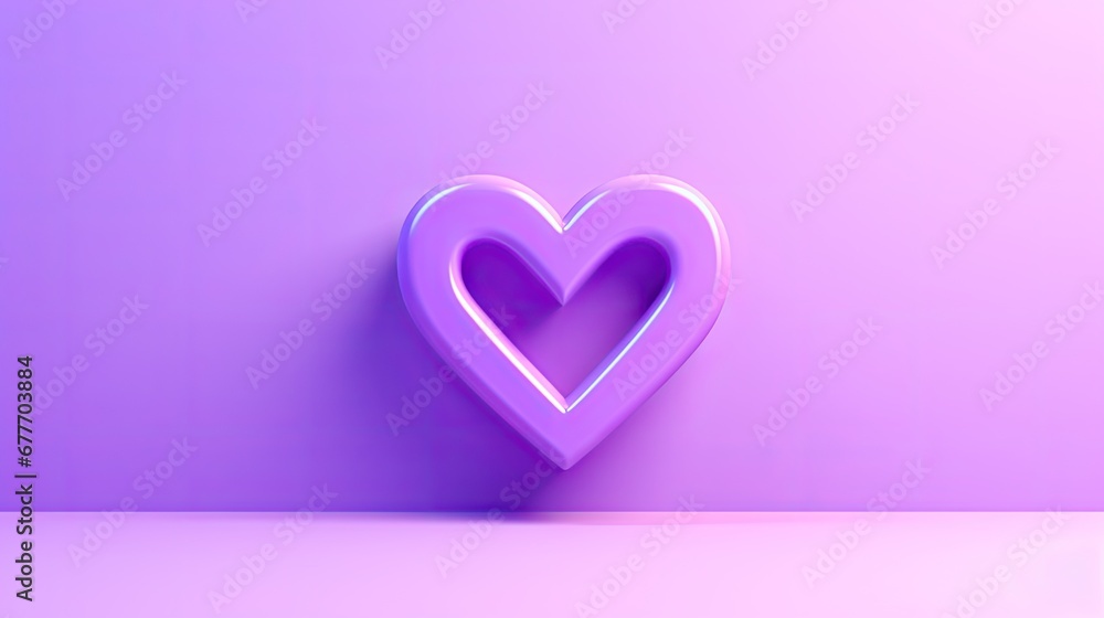  a purple heart shaped object sitting on top of a purple table next to a purple and pink wall with a shadow of a heart in the middle of the heart.  generative ai