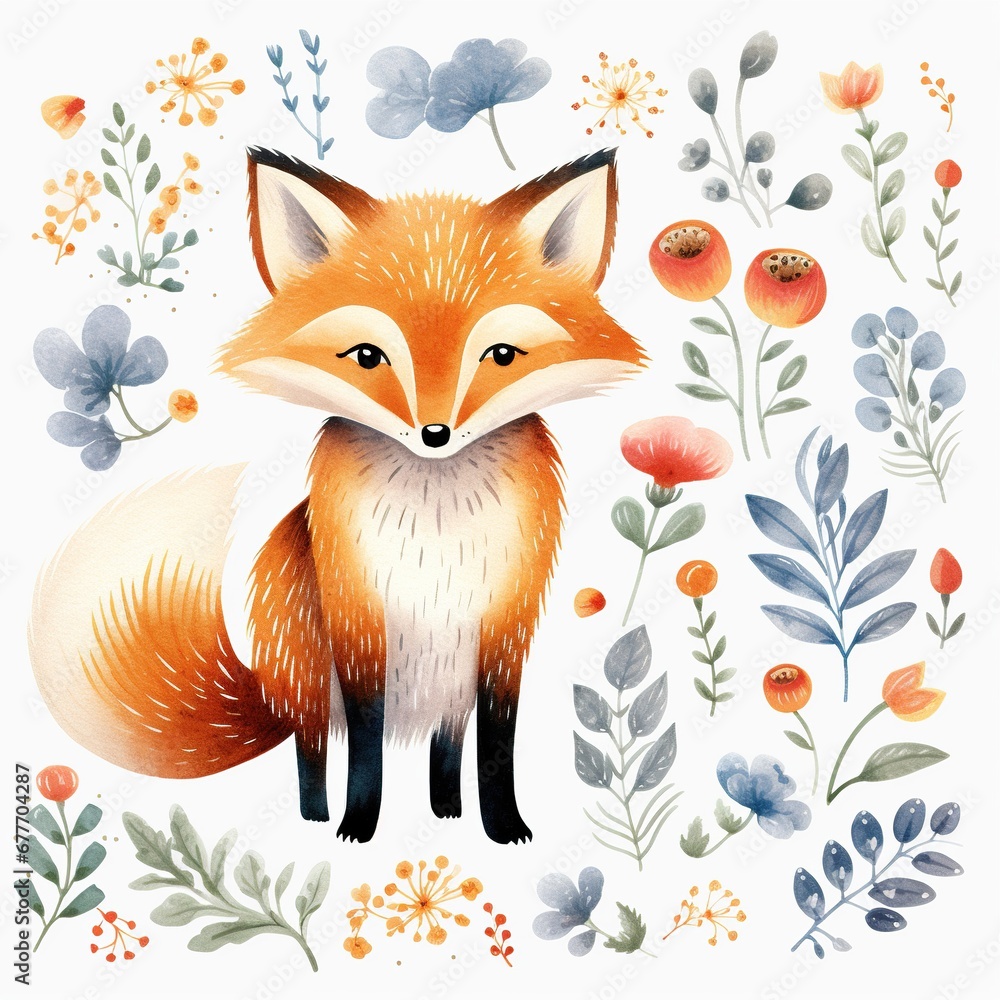 fox and flowers fox and flowers