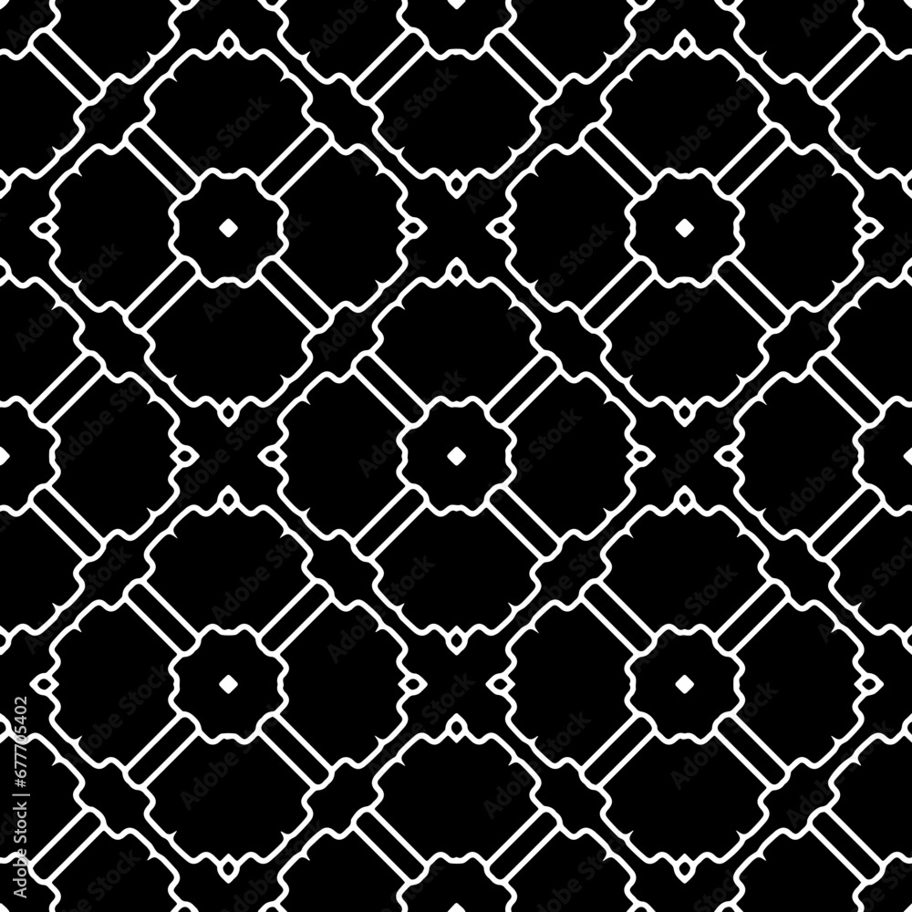 Fototapeta premium White background with black pattern. Seamless texture for fashion, textile design, on wall paper, wrapping paper, fabrics and home decor. Repeat pattern.