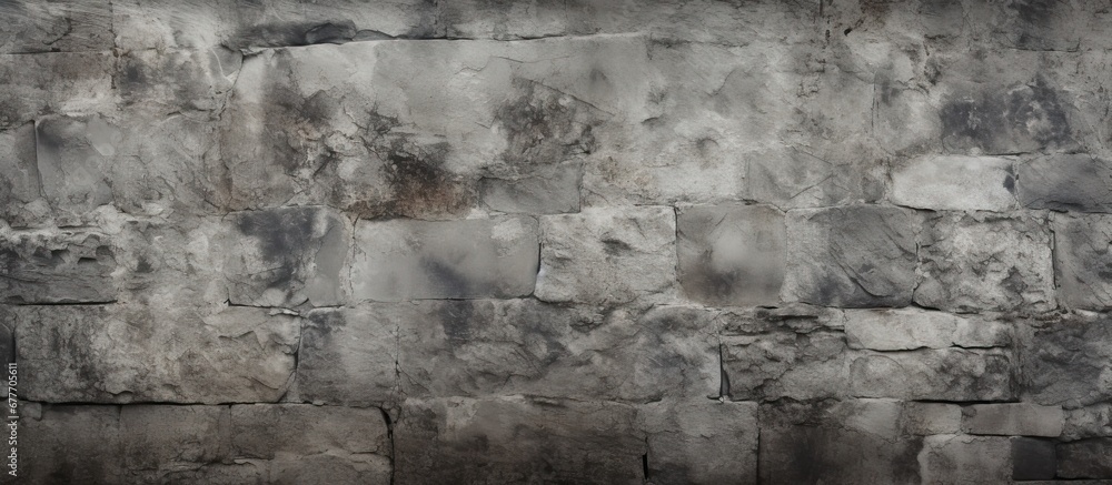 The vintage wallpaper on the old stone wall had an abstract pattern with a grunge texture and a black and white design that beautifully blended into the background of nature and architecture